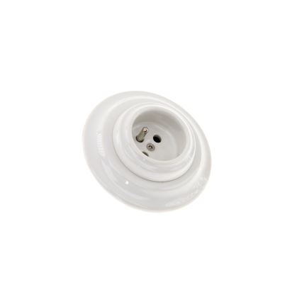 Reblig - Porseleinen retro stopcontact voor huishoudelijk gebruik met afdekraam, 250 V/16 A, wit