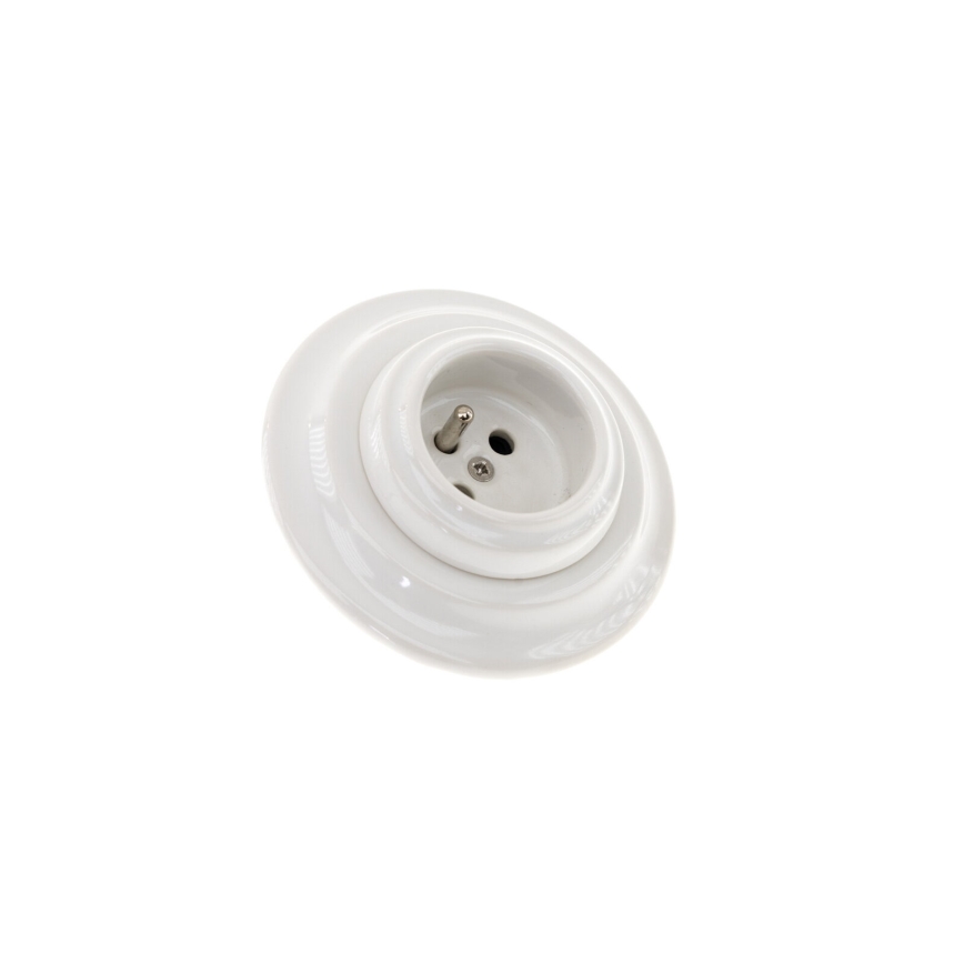 Reblig - Porseleinen retro stopcontact voor huishoudelijk gebruik met afdekraam, 250 V/16 A, wit