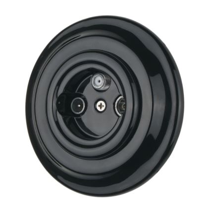 Reblig - Porseleinen retro TV/SAT-W-aansluiting met frame, zwart