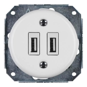 Reblig - Porseleinen retro USB-stopcontact zonder afdekraam 2x USB-A wit