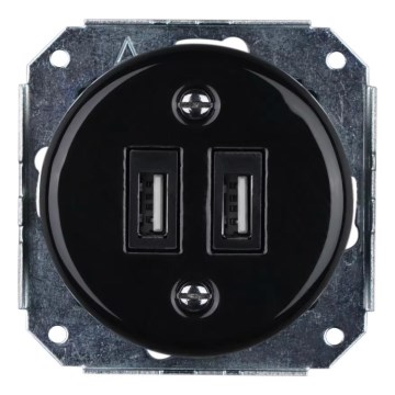Reblig - Porseleinen retro USB-wandcontactdoos, randloos, 2x USB-A, zwart