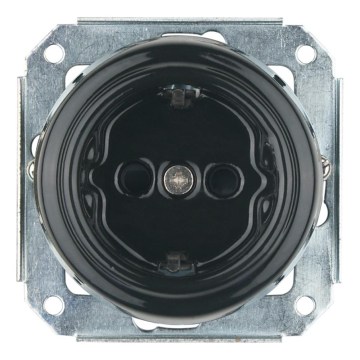 Reblig - Porseleinen retro wandcontactdoos zonder afdekraam SCHUKO 250V/16A zwart