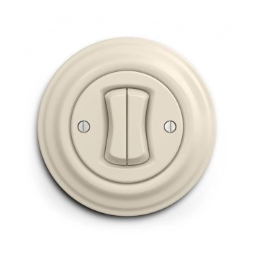 Reblig - Retro dubbele trappenhuisschakelaar met afdekraam nr. 6+6, beige