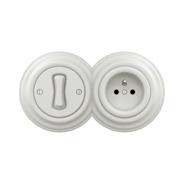Reblig -Retro eenpolige schakelaar nr. 1 en 230V stopcontact met keramisch afdekraam, wit