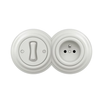 Reblig - Retro eenpolige schakelaar nr. 1 en 230V stopcontact met keramisch wit frame