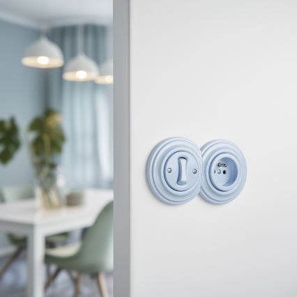 Reblig - Retro éénpolige schakelaar nr. 1 en 230V wandcontactdoos met afdekraam, blauw