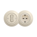 Reblig - Retro eenpolige schakelaar nr. 1 en SCHUKO-stopcontact 230V met beige afdekraam