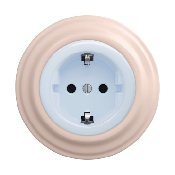 Reblig - Retro huishoudelijk stopcontact met afdekraam SCHUKO 230V/16A blauw/oudroze
