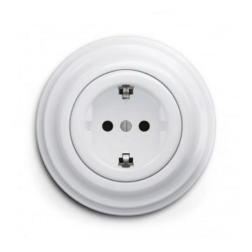 Reblig - Retro huishoudelijk stopcontact met afdekraam SCHUKO 230V/16A sneeuwwit