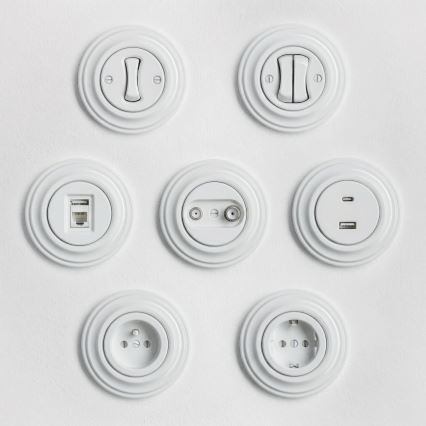 Reblig - Retro huishoudelijk stopcontact met afdekraam SCHUKO 230V/16A sneeuwwit