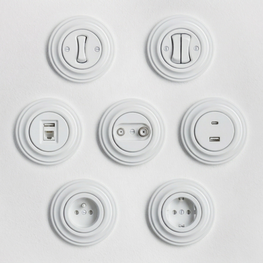Reblig - Retro huishoudelijk stopcontact met afdekraam SCHUKO 230V/16A sneeuwwit