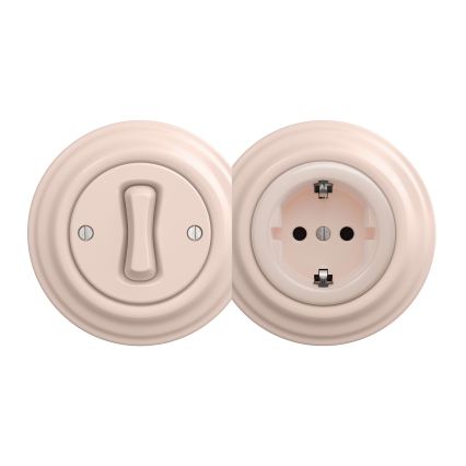 Reblig - Retro huishoudelijke SCHUKO-wandcontactdoos zonder afdekraam 230V/16A oudroze