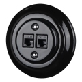 Reblig - Retro porseleinen ethernetwandcontactdoos met frame, 2x CAT5e, zwart