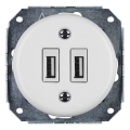 Reblig - Retro porseleinen USB-wandcontactdoos zonder frame 2x USB-A wit