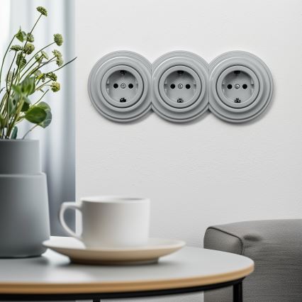 Reblig - Retro SCHUKO-stopcontact 230V/16A zonder afdekraam, grijs