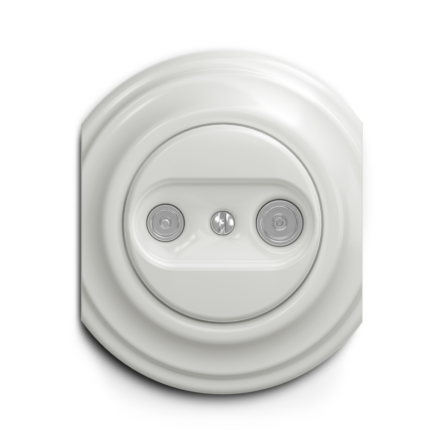 Reblig - Retro TV+R wandcontactdoos (doorverbonden) zonder afdekraam, keramisch wit