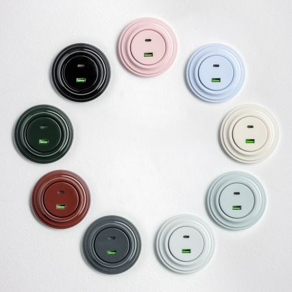 Reblig - Retro USB-stopcontact A+C met afdekraam, beige