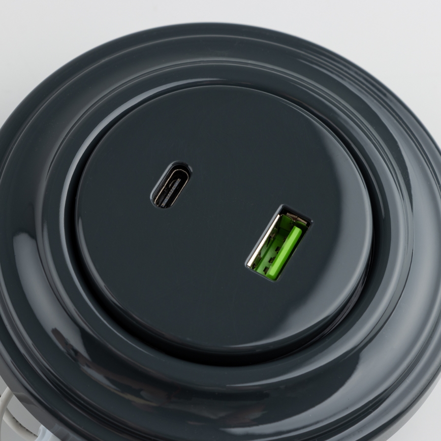 Reblig - Retro USB-stopcontact A+C met antraciet afdekraam