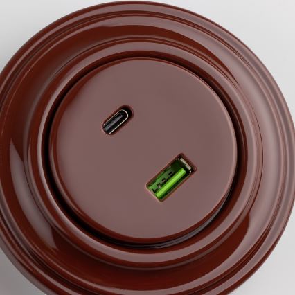Reblig - Retro USB-stopcontact A+C met bruin frame