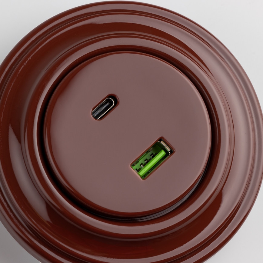 Reblig - Retro USB-stopcontact A+C met bruin frame