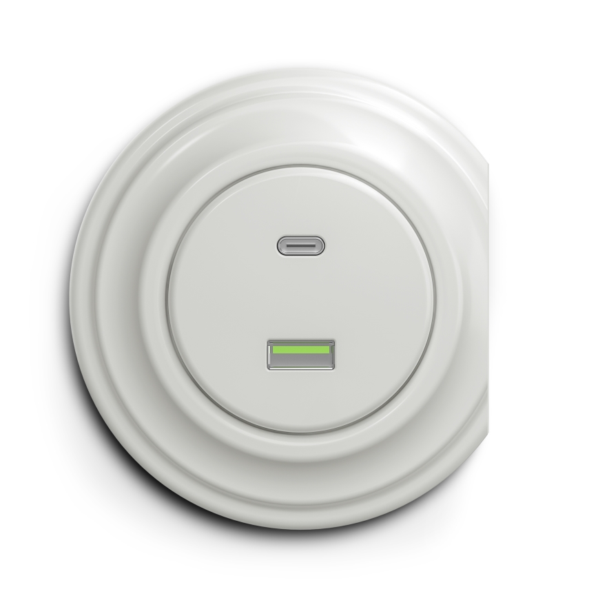 Reblig - Retro USB-stopcontact A+C, randloos, keramisch wit