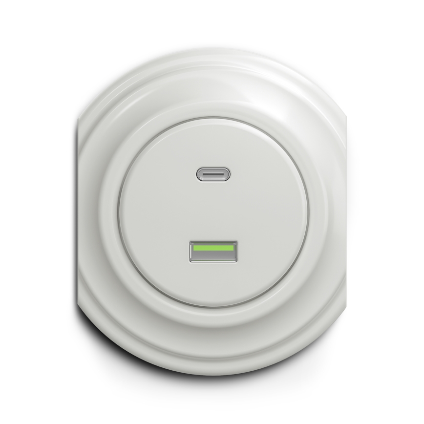 Reblig - Retro USB-stopcontact A+C, randloos, keramisch wit