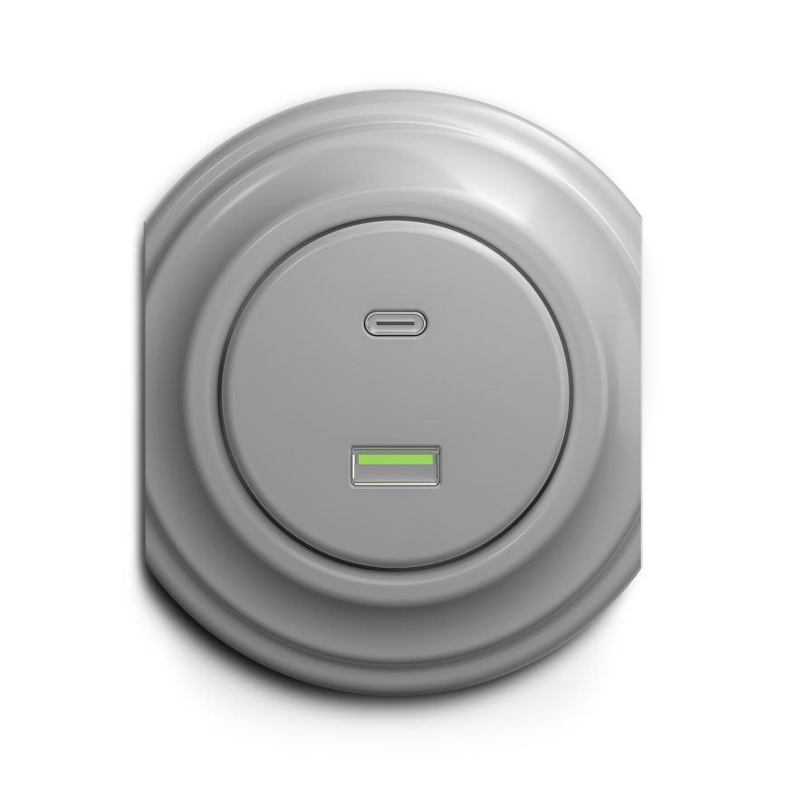 Reblig - Retro USB-stopcontact met USB-A en USB-C, randloos, grijs