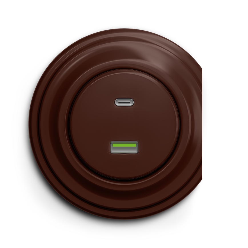Reblig - Retro USB-stopcontact (USB-A en USB-C) zonder afdekraam, bruin