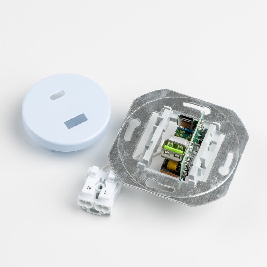 Reblig - Retro USB-wandcontactdoos A+C met afdekraam, blauw