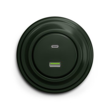 Reblig - Retro USB-wandcontactdoos A+C met afdekraam, groen