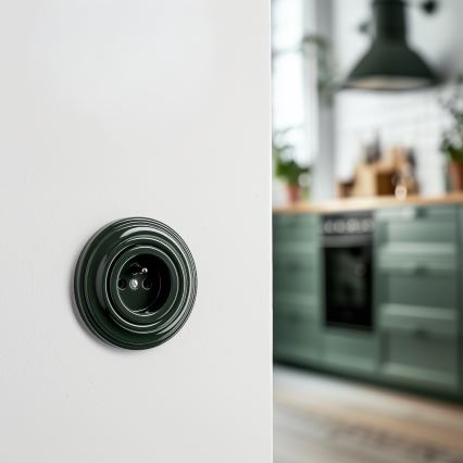 Reblig - Retro wandcontactdoos met afdekraam 230V groen