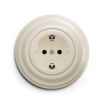 Reblig - Retro wandcontactdoos met afdekraam SCHUKO 230V/16A beige