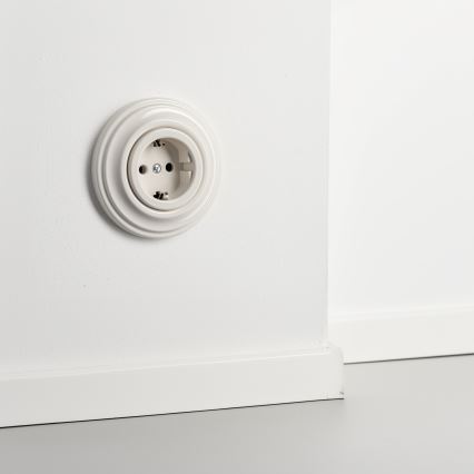 Reblig - Retro wandcontactdoos met afdekraam SCHUKO 230V/16A beige