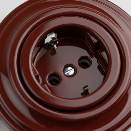 Reblig - Retro wandcontactdoos met afdekraam SCHUKO 230V/16A bruin
