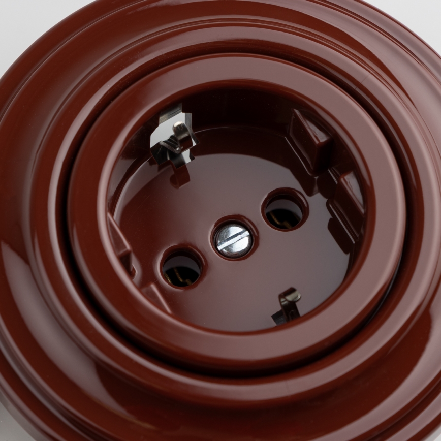 Reblig - Retro wandcontactdoos met afdekraam SCHUKO 230V/16A bruin