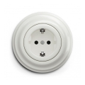 Reblig - Retro wandcontactdoos met afdekraam SCHUKO 230V/16A keramisch wit