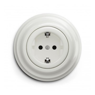 Reblig - Retro wandcontactdoos met afdekraam SCHUKO 230V/16A keramisch wit