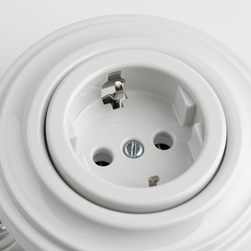 Reblig - Retro wandcontactdoos met afdekraam SCHUKO 230V/16A keramisch wit