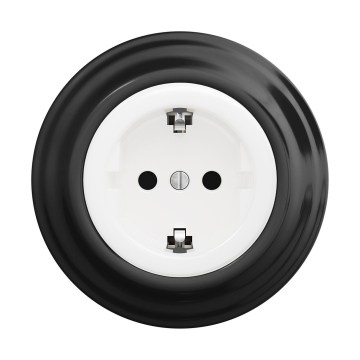 Reblig - Retro wandcontactdoos met SCHUKO-afdekraam 230V/16A, sneeuwwit/zwart