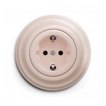 Reblig - Retro wandcontactdoos voor huishoudelijk gebruik met frame SCHUKO 230V/16A, oudroze