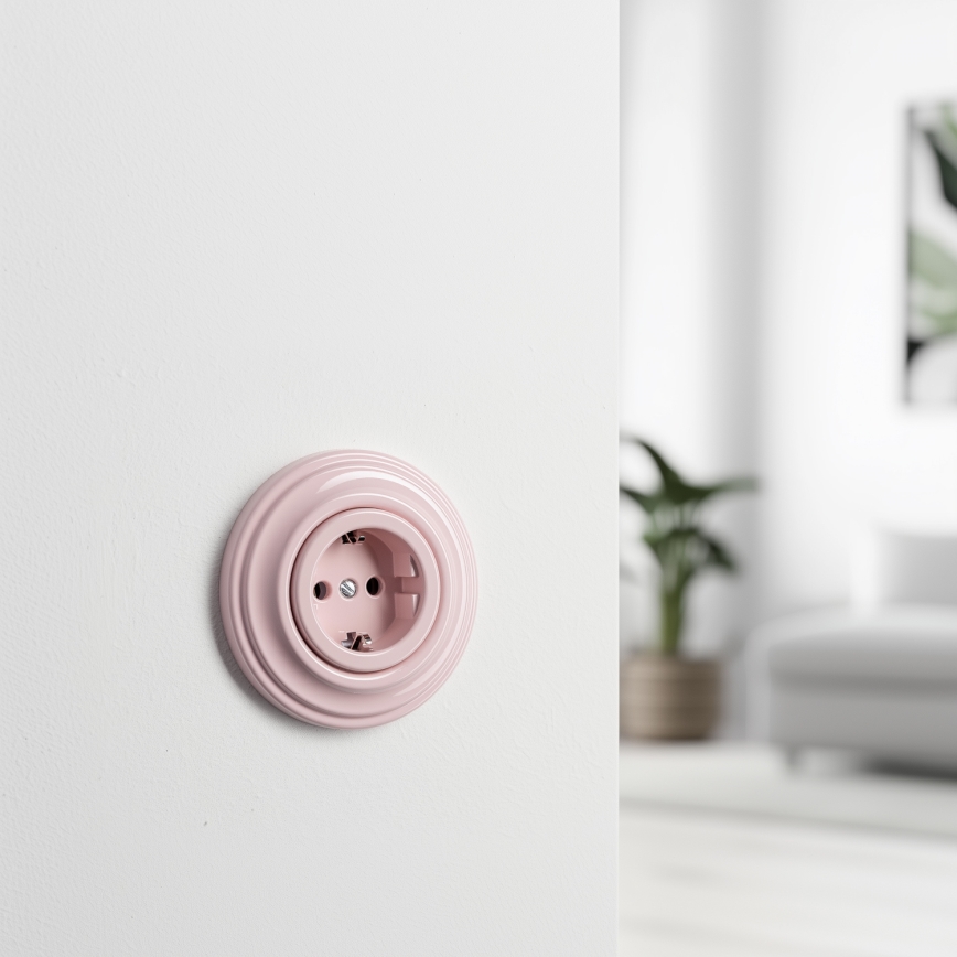 Reblig - Retro wandcontactdoos voor huishoudelijk gebruik met frame SCHUKO 230V/16A, oudroze