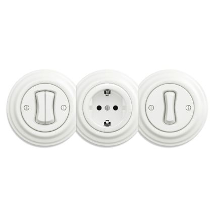 Reblig - Retro wandcontactdoos zonder afdekraam SCHUKO 230V/16A, keramiek wit