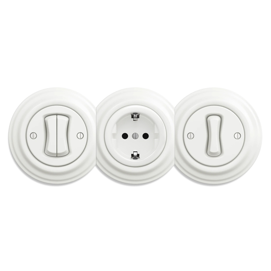 Reblig - Retro wandcontactdoos zonder afdekraam SCHUKO 230V/16A, keramiek wit
