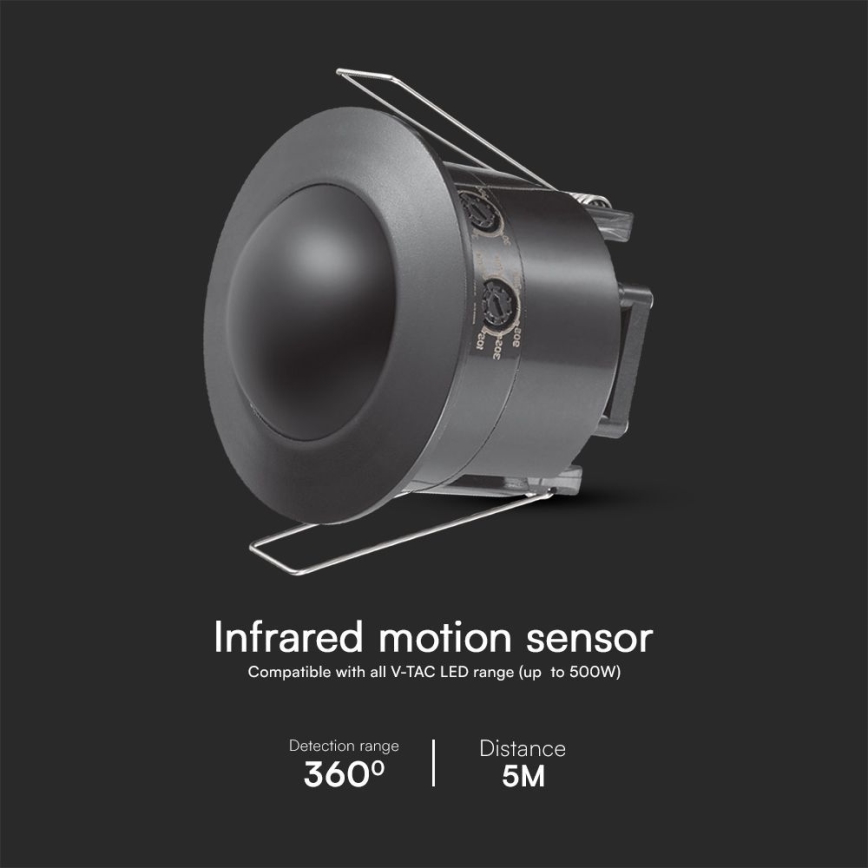 Recessed motion sensor PIR 360° 500W/230V zwart