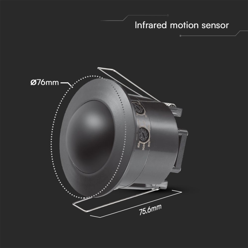 Recessed motion sensor PIR 360° 500W/230V zwart