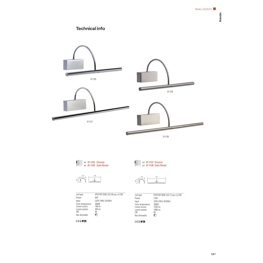 Redo 01-1138 - LED Schilderijverlichting KENDO LED/12W/230V 51,4 cm mat chroom