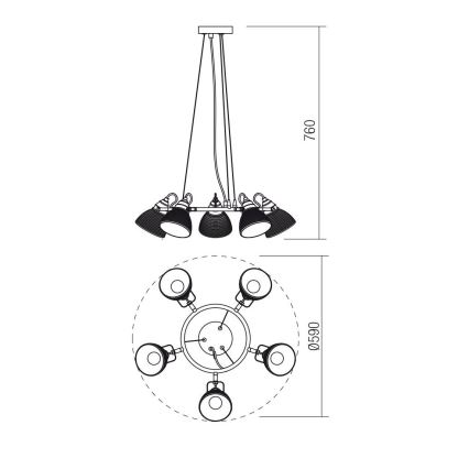 Redo 01-1451 - Hanglamp aan een koord RIDGE 5xE27/60W/230V