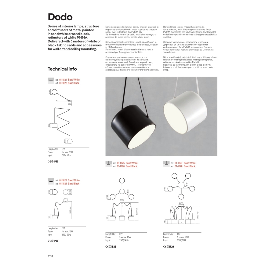 Redo 01-1824 - Hanglamp aan een koord DODO 1xE27/15W/230V spin