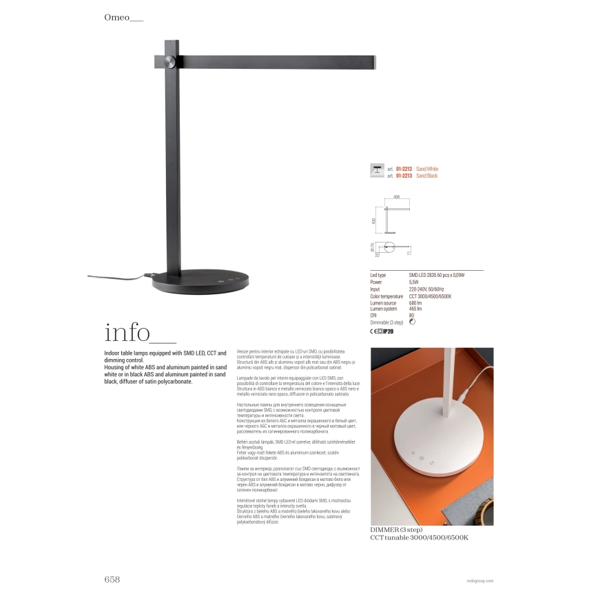 Redo 01-2213 - Dimbaar LED touch tafellampje OMEO LED/5,5W/230V 3000/4500/6500K zwart