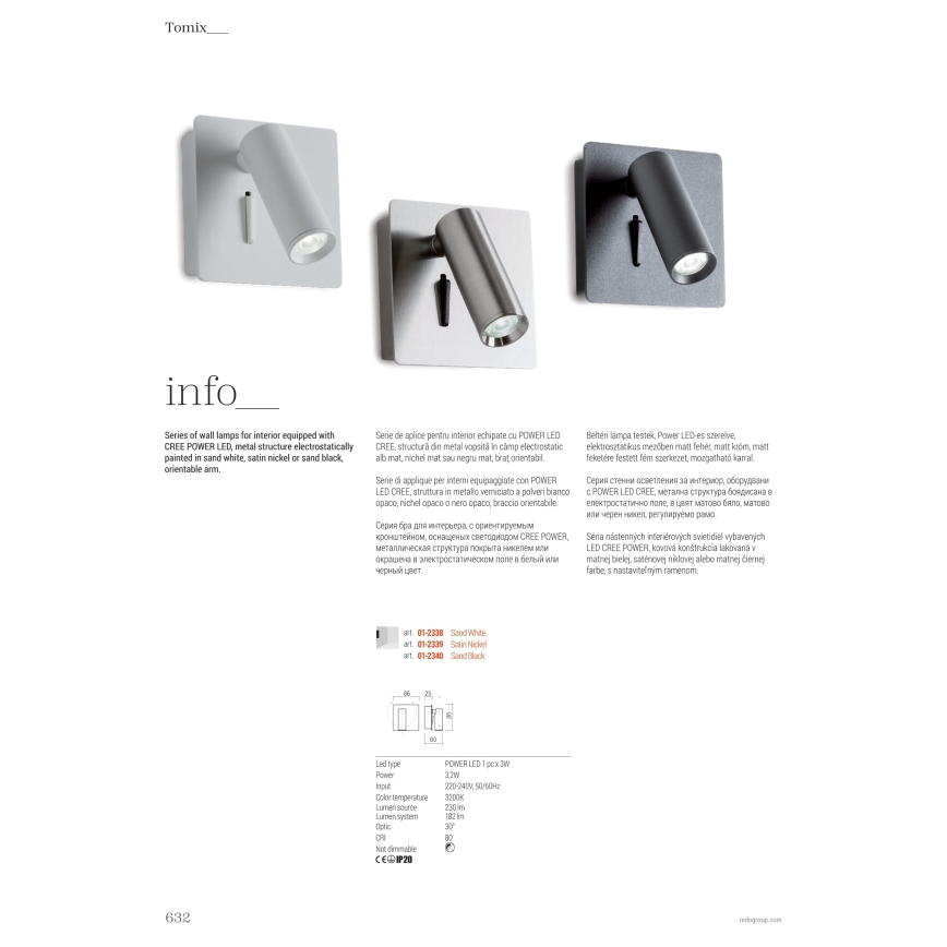 Redo 01-2340 - LED Wandspot TOMIX LED/3,2W/230V zwart